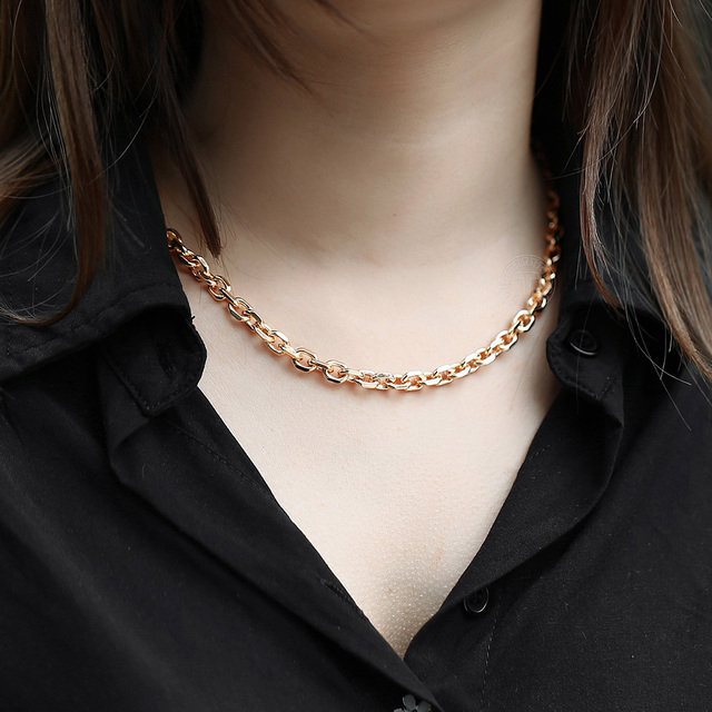 Bransoletka naszyjnik damska 7mm, 585 różowe złoto, Rolo Cable Link Chain, komplet biżuterii LCS17 - Wianko - 4
