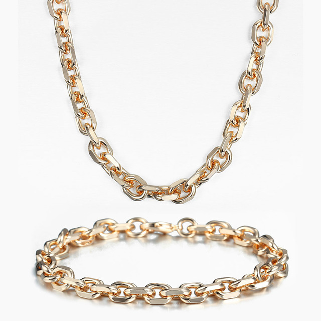 Bransoletka naszyjnik damska 7mm, 585 różowe złoto, Rolo Cable Link Chain, komplet biżuterii LCS17 - Wianko - 3