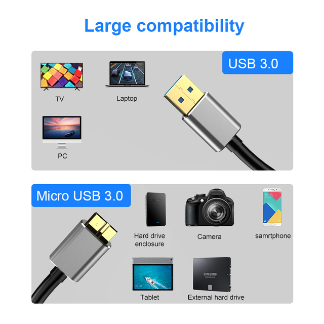 Kabel zewnętrzny USB Micro B do SSD Sata Samsung USB 3.0 - Wianko - 3