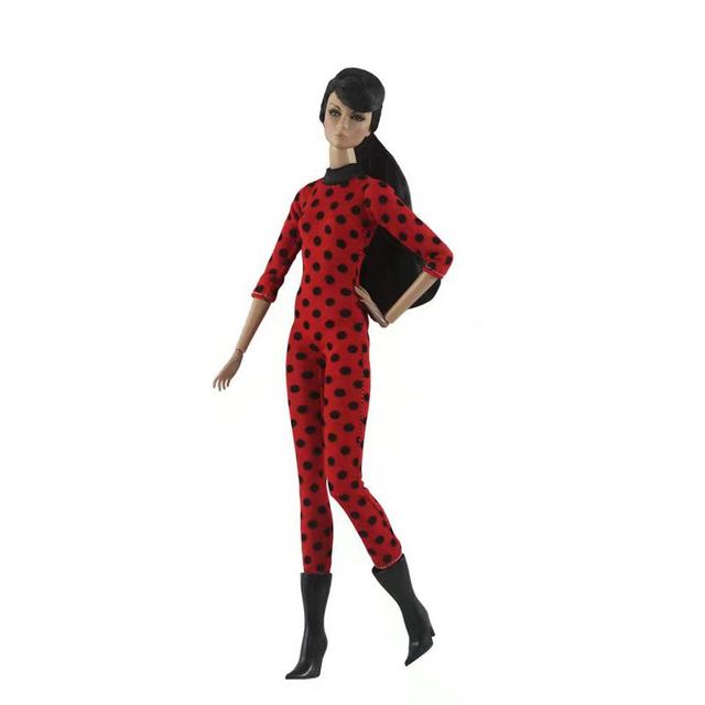 Kombinezon dla lalki Barbie w kolorze czarno-czerwonym z kropkami i długimi rękawami - Wianko - 2