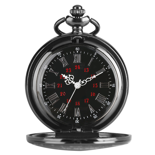 Antyczny czarny kwarcowy zegarek kieszonkowy z kolekcji Retro z łańcuchem - idealny prezent urodzinowy dla brata - Wianko - 5