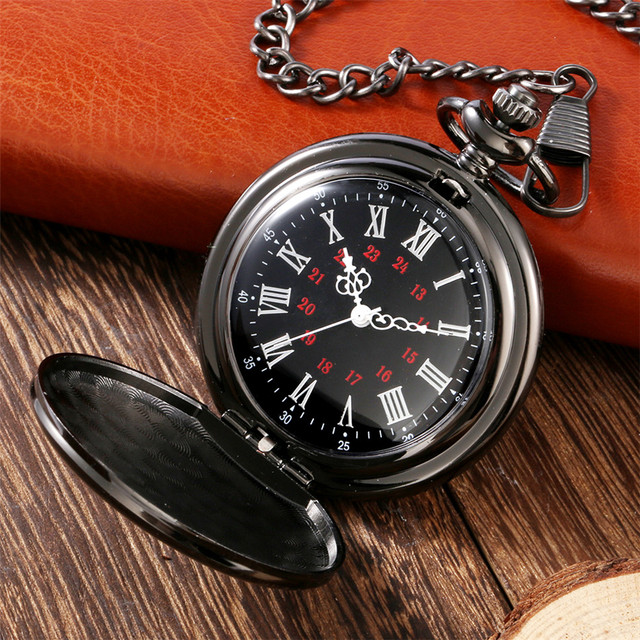Antyczny czarny kwarcowy zegarek kieszonkowy z kolekcji Retro z łańcuchem - idealny prezent urodzinowy dla brata - Wianko - 2