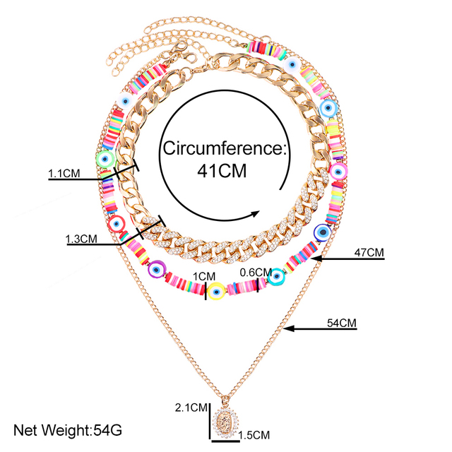 Naszyjnik wielowarstwowy Hip Hop Rock z turkuskimi Evil Eyes - Wianko - 9
