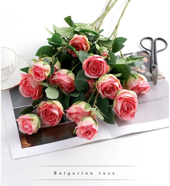 1 bukiet róża bułgarska - 5 głowic, kwiaty jedwabne, symulacja róży - Wianko - 1