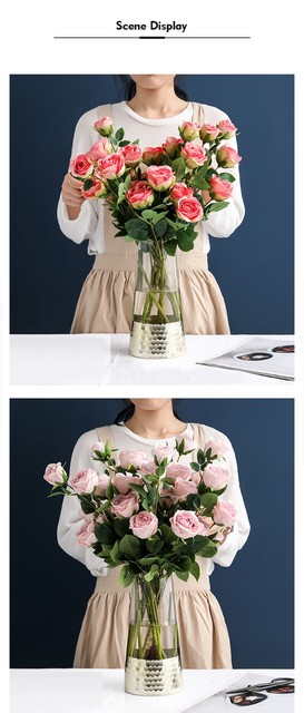 1 bukiet róża bułgarska - 5 głowic, kwiaty jedwabne, symulacja róży - Wianko - 4