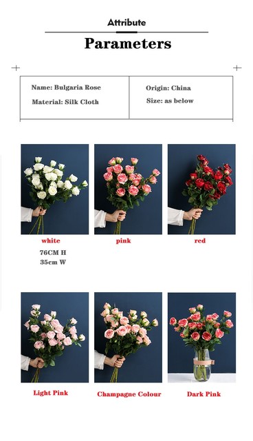 1 bukiet róża bułgarska - 5 głowic, kwiaty jedwabne, symulacja róży - Wianko - 3
