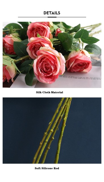 1 bukiet róża bułgarska - 5 głowic, kwiaty jedwabne, symulacja róży - Wianko - 8
