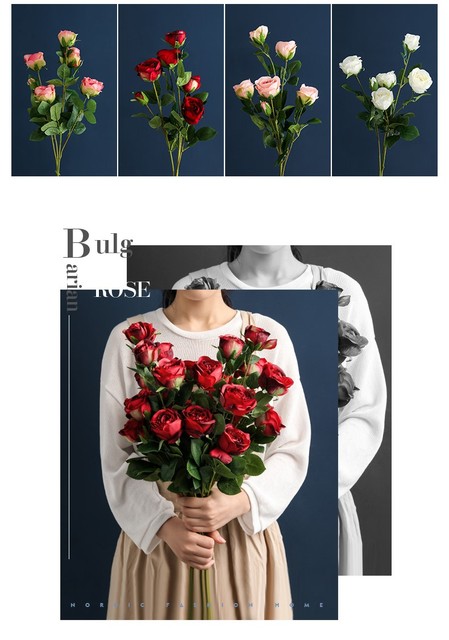 1 bukiet róża bułgarska - 5 głowic, kwiaty jedwabne, symulacja róży - Wianko - 5