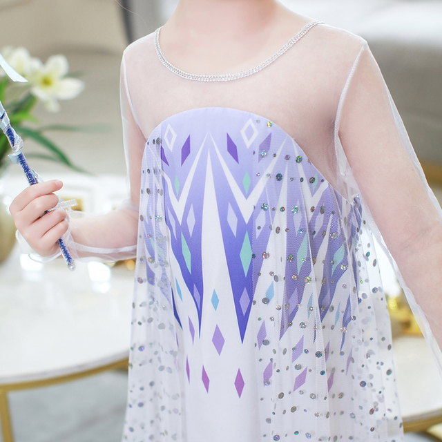 Nowa suknia Elsa Królowa Śniegu 2 dla dziewczynki z cekinami i haftowanym korowodem - idealna na wydajność dziecięcych tańców - Wianko - 9