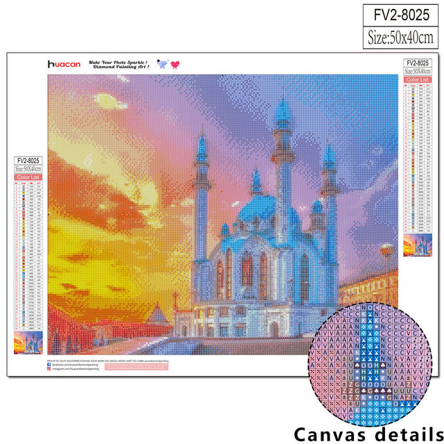 Haftowany krajobraz meczet - obraz zachód słońca HUACAN, mozaika, ręcznie robione, noworoczny prezent - Wianko - 2