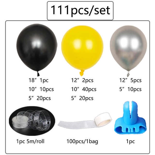 Zestaw 111 żółtych i czarnych balonów lateksowych z elementami metalicznymi do dekoracji weselnych - Wianko - 7