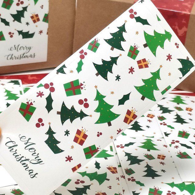 50 sztuk śliczne naklejki świąteczne - 2 style (czerwony, zielony) - boże narodzenie, dekoracja, owijanie pudełek - etykiety, tagi - Wianko - 4