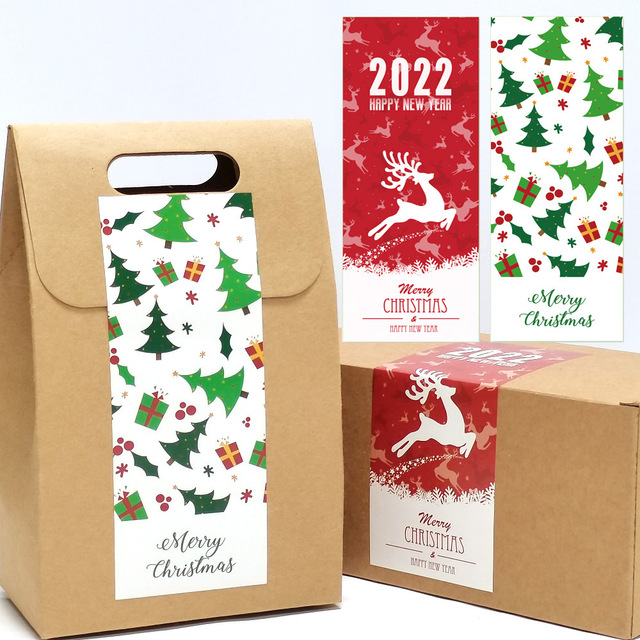 50 sztuk śliczne naklejki świąteczne - 2 style (czerwony, zielony) - boże narodzenie, dekoracja, owijanie pudełek - etykiety, tagi - Wianko - 1