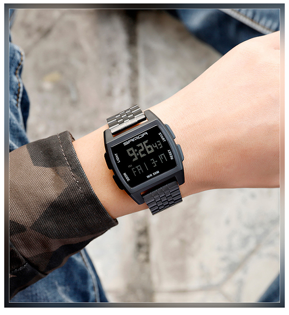 Zegarek cyfrowy LED SANDA wojskowy męski z funkcją wodoodporną, marki luksusowej - Wianko - 4