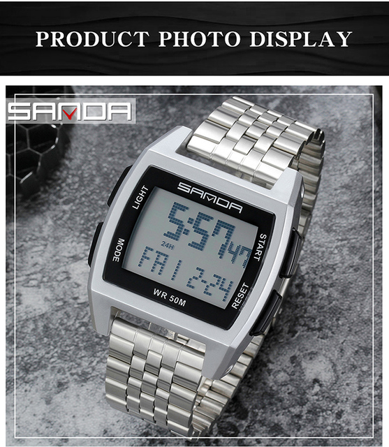 Zegarek cyfrowy LED SANDA wojskowy męski z funkcją wodoodporną, marki luksusowej - Wianko - 12
