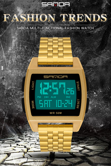 Zegarek cyfrowy LED SANDA wojskowy męski z funkcją wodoodporną, marki luksusowej - Wianko - 1