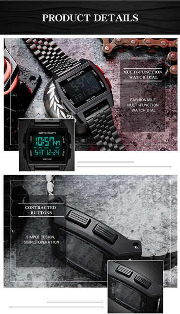 Zegarek cyfrowy LED SANDA wojskowy męski z funkcją wodoodporną, marki luksusowej - Wianko - 15