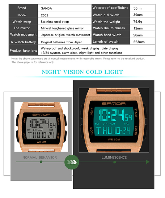 Zegarek cyfrowy LED SANDA wojskowy męski z funkcją wodoodporną, marki luksusowej - Wianko - 9