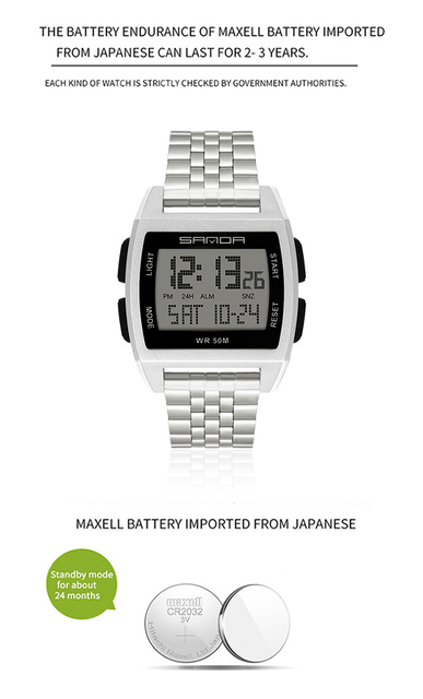 Zegarek cyfrowy LED SANDA wojskowy męski z funkcją wodoodporną, marki luksusowej - Wianko - 10