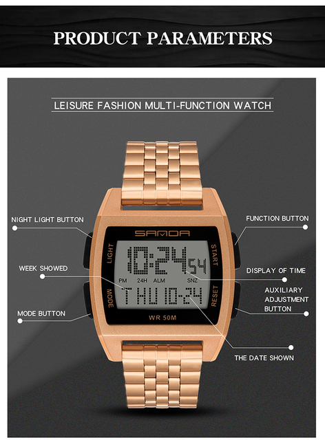Zegarek cyfrowy LED SANDA wojskowy męski z funkcją wodoodporną, marki luksusowej - Wianko - 8