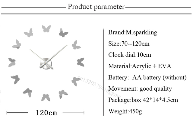 Duży zegar ścienny 3D z kwarcowymi igłami, DIY cyfrowy motyw motyla, idealny do sypialni i dekoracji wnętrz - Wianko - 11