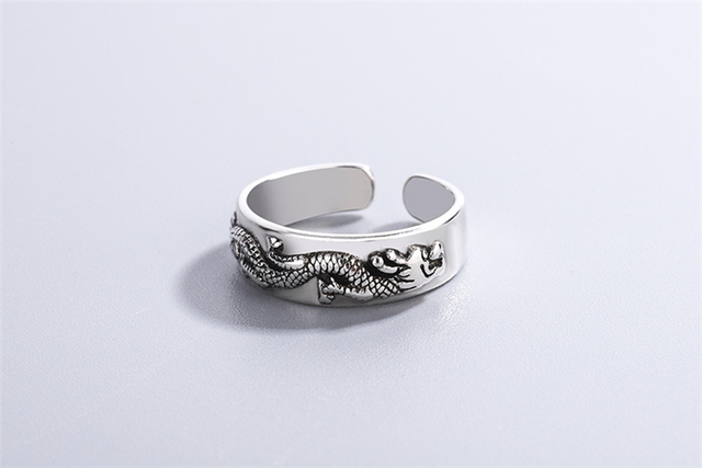 Retro zodiak smok powodzenia - elegancki, srebrny pierścień dla kobiet, rozmiar regulowany, wykonany z wysokiej jakości srebra pr. 925 - Wianko - 22