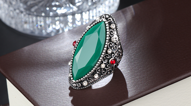 Pierścień biżuteryjny żabka złotego koloru z zieloną emalią i kryształem, szeroki i modny, idealny na przyjęcia. Nowość 2019 - Wianko - 13