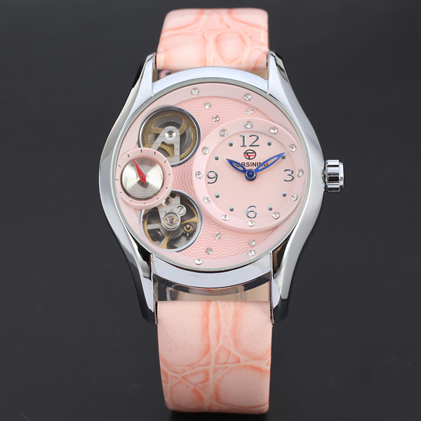 Zegarek damski FORSINING automatyczny, wysokiej jakości, niebieska skórzana bransoleta, projekt ze szkieletem z diamentami, mechaniczny - Wianko - 8