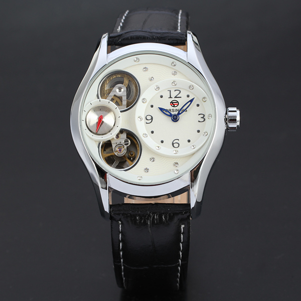 Zegarek damski FORSINING automatyczny, wysokiej jakości, niebieska skórzana bransoleta, projekt ze szkieletem z diamentami, mechaniczny - Wianko - 5