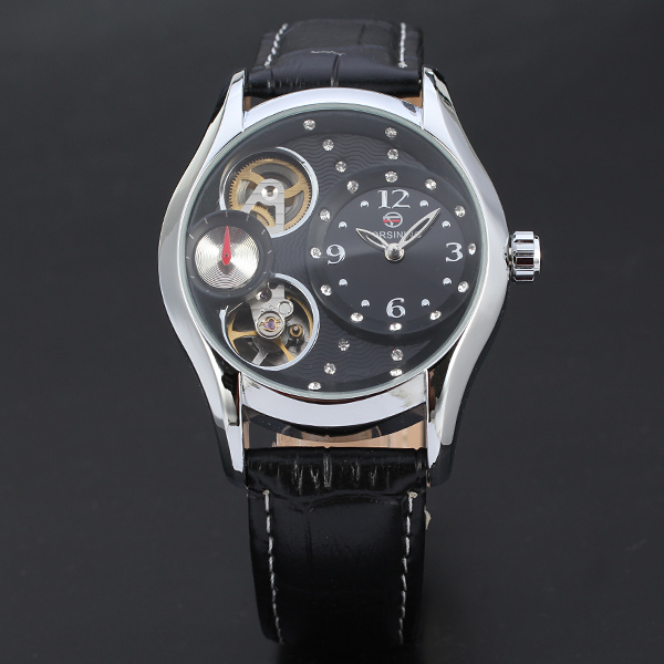 Zegarek damski FORSINING automatyczny, wysokiej jakości, niebieska skórzana bransoleta, projekt ze szkieletem z diamentami, mechaniczny - Wianko - 6