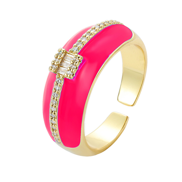 Kolorowe pierścionki neonowe z regulowanym otwartym palcem, miedź cyrkon Micro Pave biżuteria fluorescencyjna dla kobiet (2021) - Wianko - 12