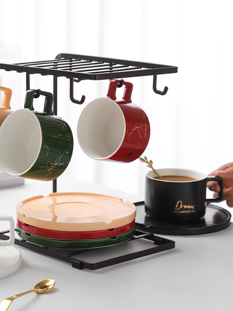 Luksusowy zestaw kubków i talerzy ceramicznych do kawy dla pary z łyżeczkami - Wianko - 11
