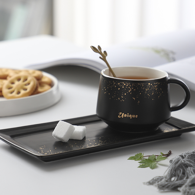 Luksusowy zestaw kubków i talerzy ceramicznych do kawy dla pary z łyżeczkami - Wianko - 6