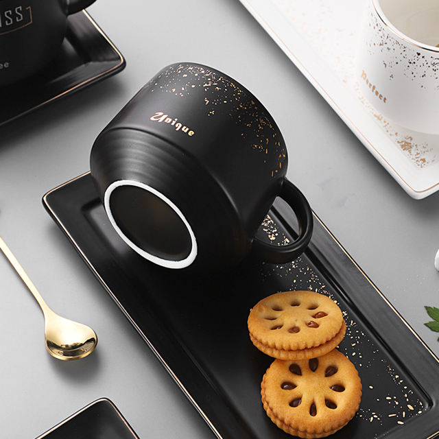 Luksusowy zestaw kubków i talerzy ceramicznych do kawy dla pary z łyżeczkami - Wianko - 10