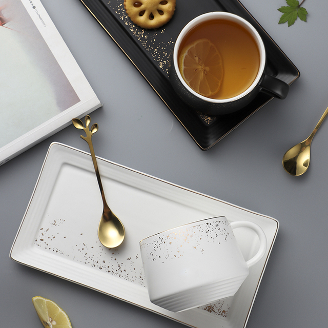 Luksusowy zestaw kubków i talerzy ceramicznych do kawy dla pary z łyżeczkami - Wianko - 17
