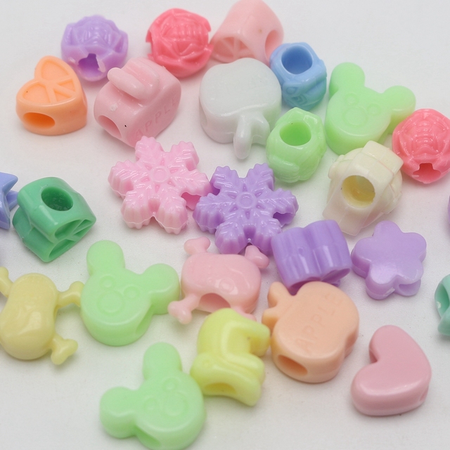 100 różnorodnych pastelowych koralików akrylowych w kształcie serc i zwierząt, idealnych do robótek ręcznych dla dzieci - Wianko - 2