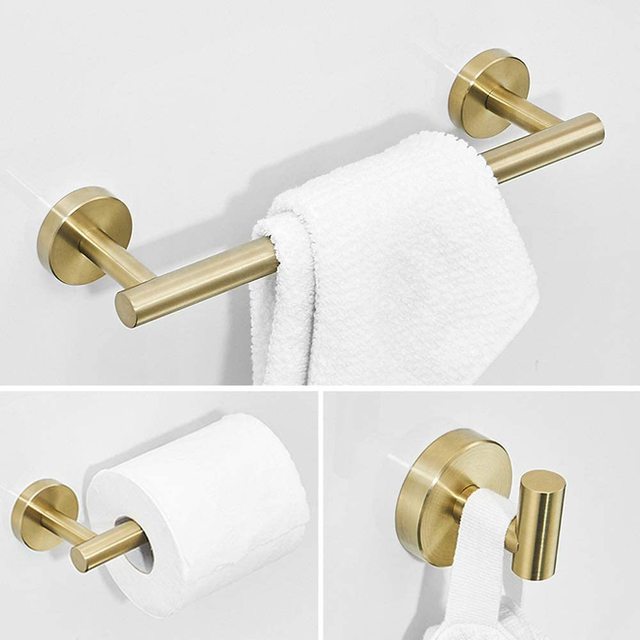 Zestaw 3-sztukowy akcesoriów łazienkowych w różowym złocie: wieszak na ręczniki, uchwyt na papier toaletowy i wieszak na płaszcze, wykonane ze stali nierdzewnej 304, do montażu na ścianie - Wianko - 2