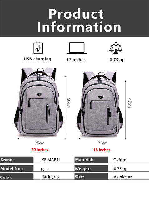 Męski plecak z portem USB 15.6 cala - wielofunkcyjny, idealny dla licealistów, studentów i podróżników - Wianko - 3
