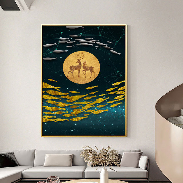 Nowoczesny plakat ściany z abstrakcyjnym drukiem krajobrazowym Flewing ptak motyl ryba dla salonu/pokoju/korytarza - unikalny wystrój domu - Wianko - 12