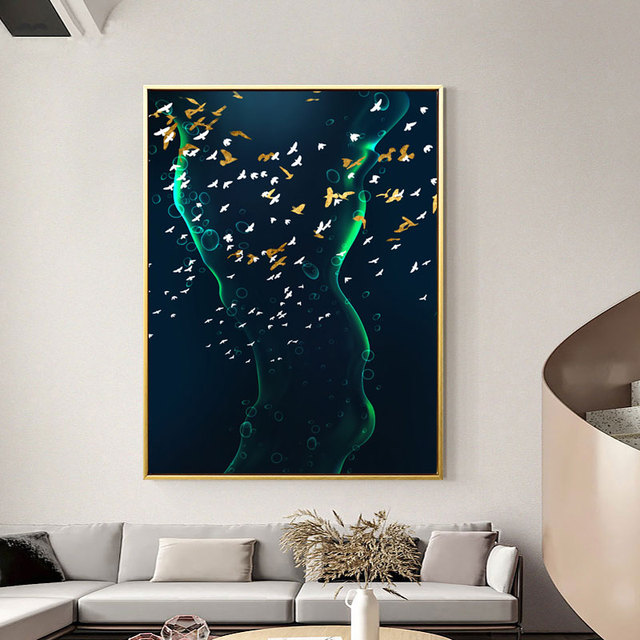 Nowoczesny plakat ściany z abstrakcyjnym drukiem krajobrazowym Flewing ptak motyl ryba dla salonu/pokoju/korytarza - unikalny wystrój domu - Wianko - 8
