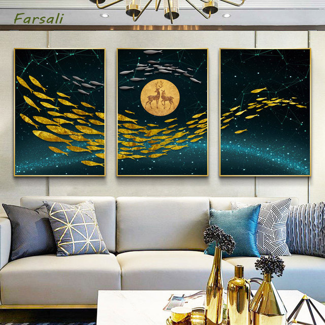 Nowoczesny plakat ściany z abstrakcyjnym drukiem krajobrazowym Flewing ptak motyl ryba dla salonu/pokoju/korytarza - unikalny wystrój domu - Wianko - 7