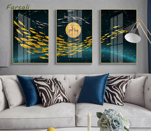 Nowoczesny plakat ściany z abstrakcyjnym drukiem krajobrazowym Flewing ptak motyl ryba dla salonu/pokoju/korytarza - unikalny wystrój domu - Wianko - 2