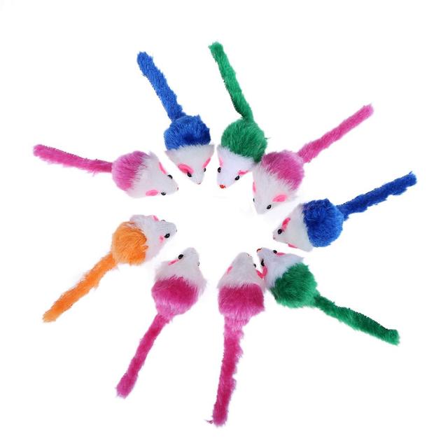 Zabawka dla kotów: Mini sztuczna mysz z kolorowymi piórkami i pluszowym materiałem - zestaw 10 sztuk - Wianko - 15