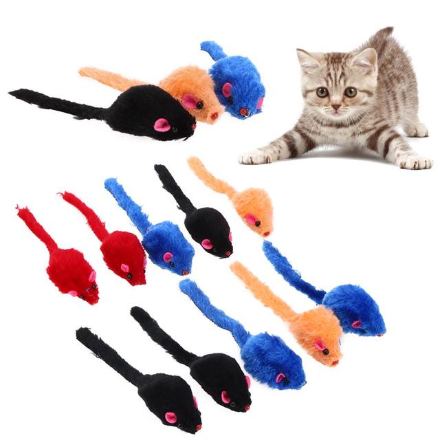 Zabawka dla kotów: Mini sztuczna mysz z kolorowymi piórkami i pluszowym materiałem - zestaw 10 sztuk - Wianko - 4