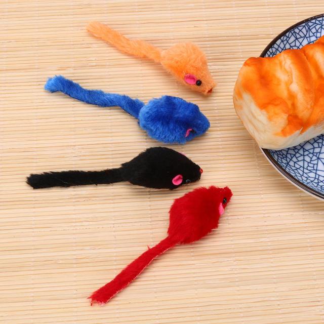 Zabawka dla kotów: Mini sztuczna mysz z kolorowymi piórkami i pluszowym materiałem - zestaw 10 sztuk - Wianko - 5
