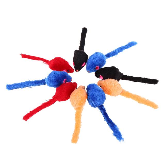 Zabawka dla kotów: Mini sztuczna mysz z kolorowymi piórkami i pluszowym materiałem - zestaw 10 sztuk - Wianko - 13