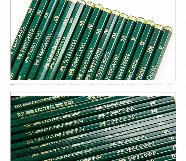Faber-Castell 9000 - Ołówek szkicowy grafitowy B/2B/3B/4B/5B/6B/7B/8B/H/2H/3H/4H/5H/6H/F - 12/16 szt. - Drewniany - Rysowanie szkolne - Wianko - 8