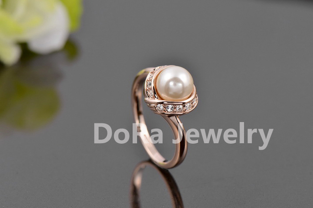 Obrączki ślubne - Marka TongKwok, pierścionki symulowane z perłą dla kobiet, różowe złoto, austriacki kryształ najwyższej jakości (RG93137Rose) - Wianko - 18