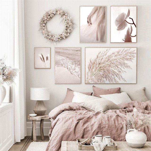 Romantyczny obraz dekoracyjny - różowy kwiat, plaża, fale, dziewczyna - malarstwo i kaligrafia - Wianko - 2