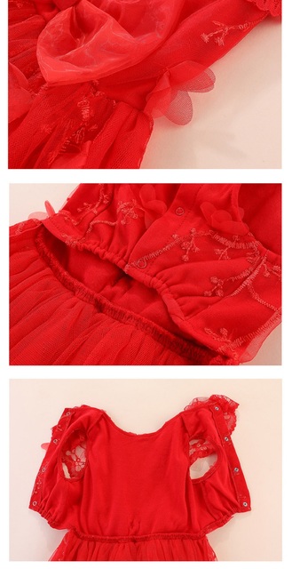 Luksusowa czerwona suknia ślubna dla psa o płynnym kroju z haftowaną koronką i kwiatami - Wianko - 4